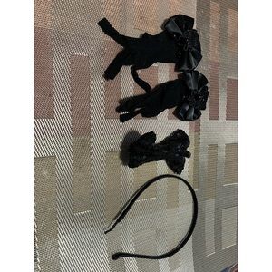 Kids Size Flower Girls Princess Pageant Gloves, hair pin and band